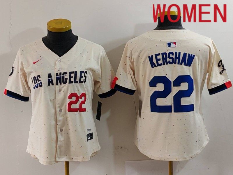 Women Los Angeles Dodgers #22 Kershaw Cream Fashion Nike Game MLB Jersey style 7011